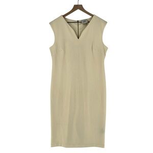 ECI New York Cream Metallic Shimmer Cap Sleeve Sheath Dress V‎ Neck Exposed Zip